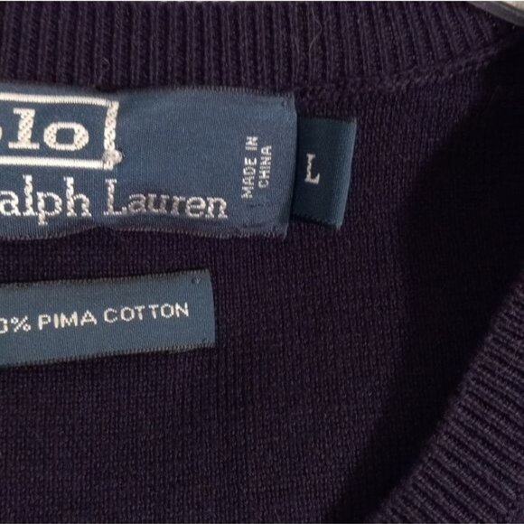 Polo Ralph Lauren Mens Blue Sleeveless V-Neck Sweater Vest 100% Pima Cotton Logo - Picture 7 of 8